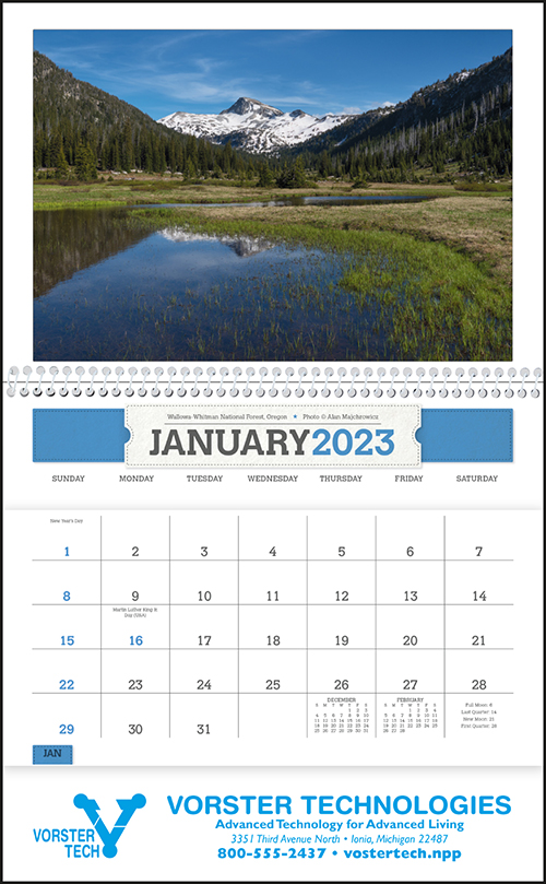 Spiral Bound Beautiful American Splendor Scenic  Pocket Wall Calendar for 2023